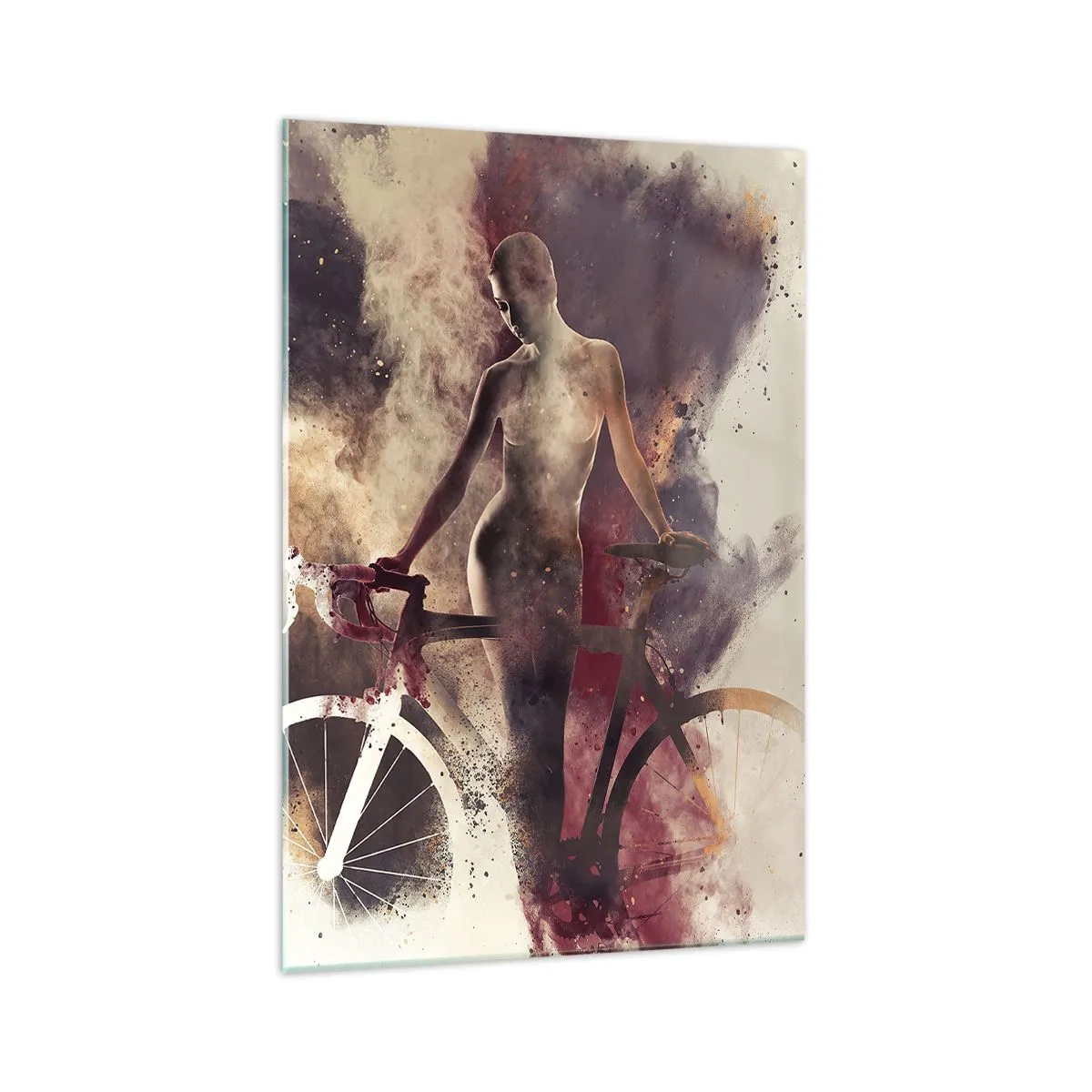 Impression sur verre - Image sur verre - Silhouette abstraite avec un vélo dans un style artistique - 70x100cm - Une âme de vélo aux formes marbrées - Décoration murale moderne pour le salon et la chambre ARTTOR