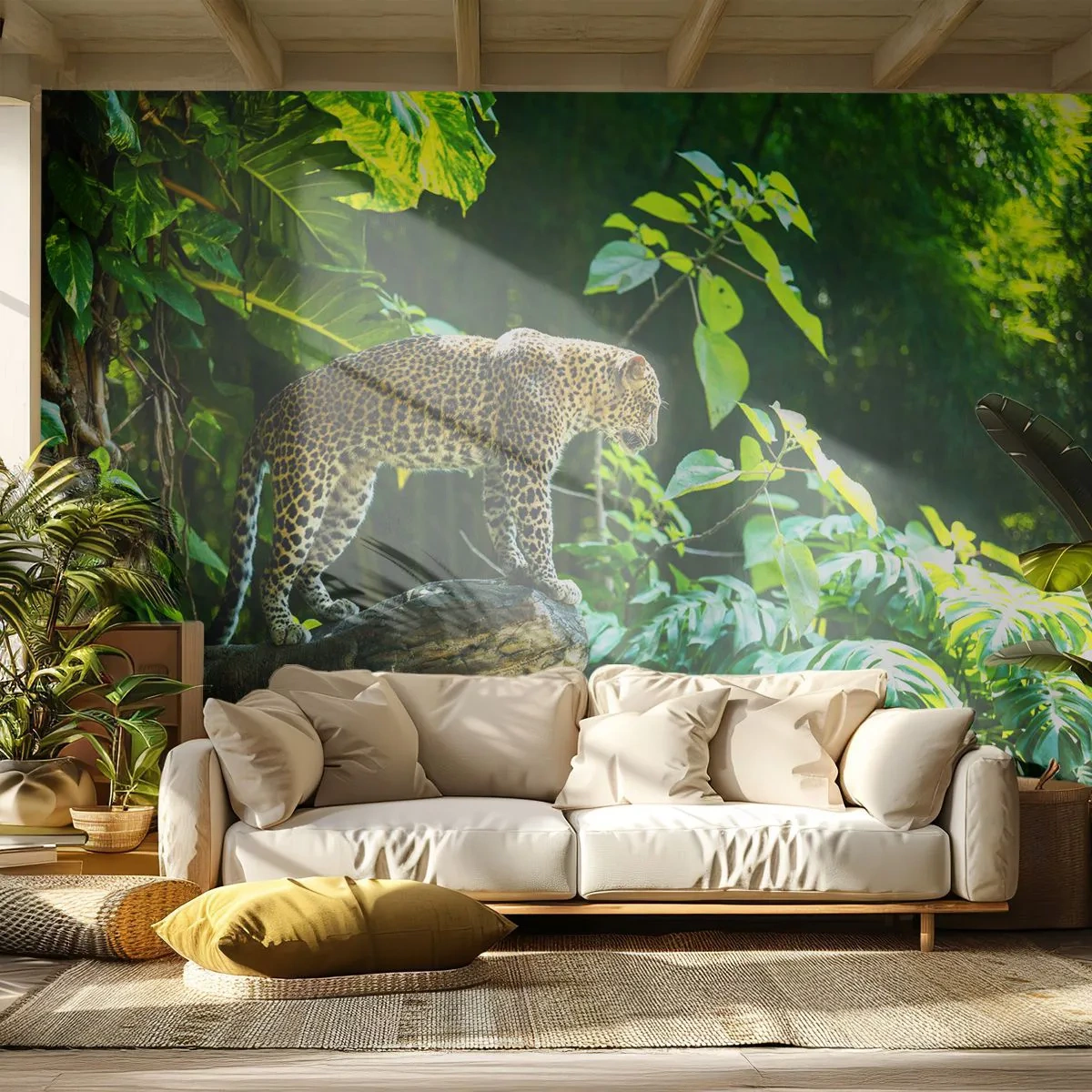 Papier peint sur mesure Standard Eco - À la chasse? - Jungle, léopard, Tropiques