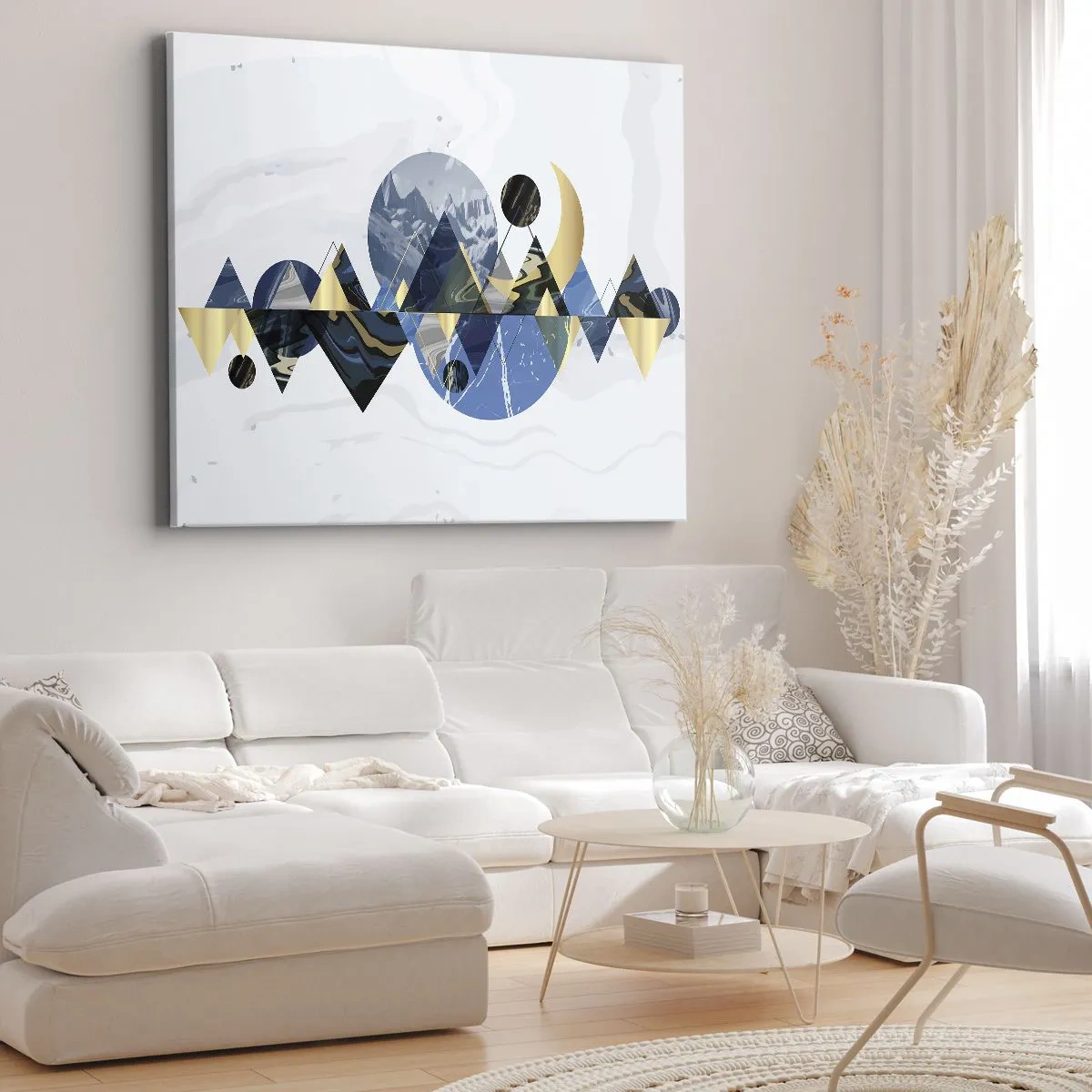 Impression sur toile - Image sur toile - Motifs géométriques abstraits avec des motifs de montagne - 120x80cm - Paysage géométrique - Décoration murale moderne pour le salon et la chambre ARTTOR