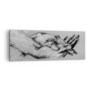 Impression sur toile - Image sur toile - Une composition en noir et blanc de deux mains jointes sur un fond clair. - 140x50cm - Début... - Décoration murale moderne pour le salon et la chambre ARTTOR