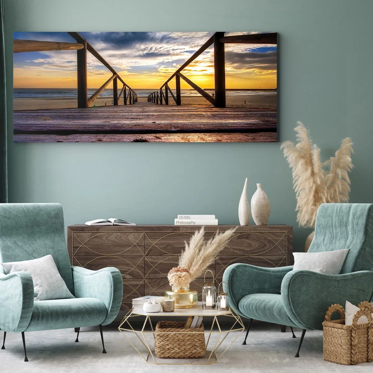 Impression sur toile - Image sur toile - Directement sur une plage calme au coucher de soleil - 90x30 cm
