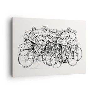 Impression sur toile - Image sur toile - Un groupe de cyclistes en mouvement dans un style minimaliste - 70x50cm - Ensemble en équipe - Décoration murale moderne pour le salon et la chambre ARTTOR