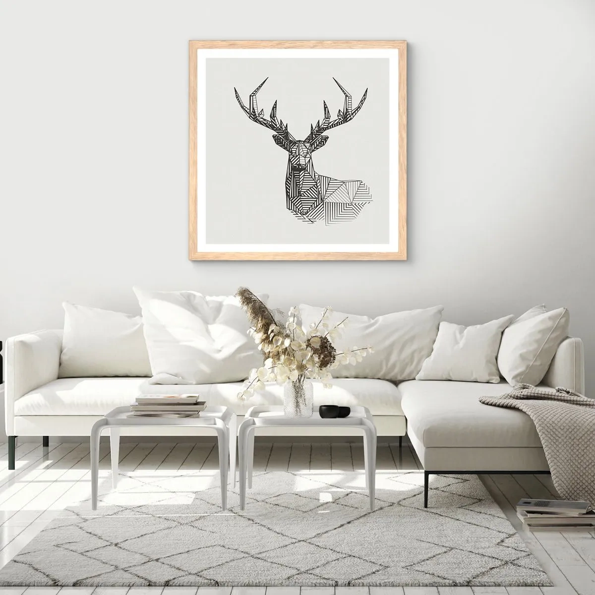 Affiche dans un chêne clair - Poster - Cerf dans un style cubique - 50x50 cm