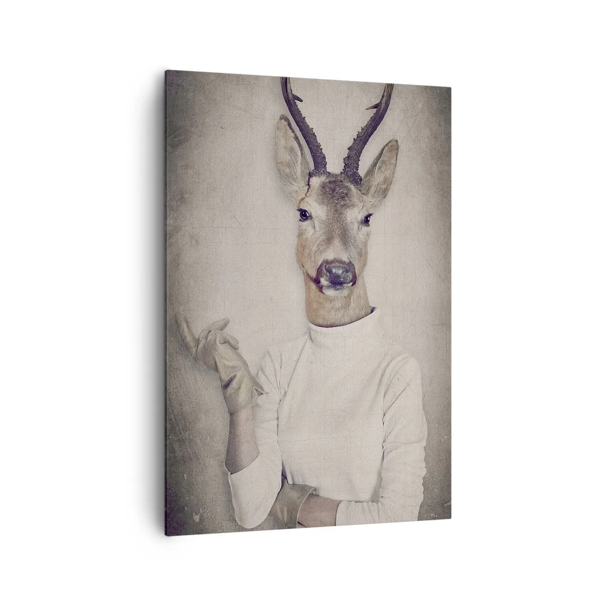 Impression sur toile - Image sur toile - Un triptyque avec des figures animales en vêtements humains sur un fond artistique - 70x100cm - Laissons parler les gestes - Décoration murale moderne pour le salon et la chambre ARTTOR