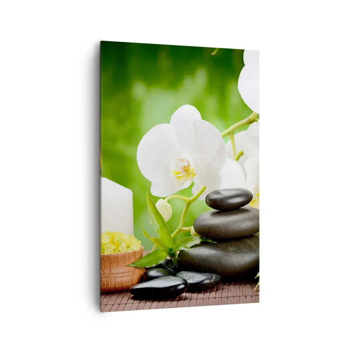 Impression sur toile - Image sur toile - Orchidées, bougies et pierres en pleine nature - 80x120cm - Doux, floral, toucher délicat - Décoration murale moderne pour le salon et la chambre ARTTOR