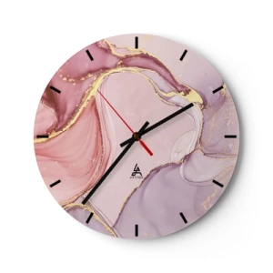 Horloge murale - Pendule murale - Horloge abstraite aux accents roses et dorés - 30x30cm - Caresse de couleurs - Décoration murale moderne pour le salon, la cuisine et la chambre ARTTOR
