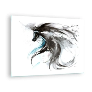 Impression sur verre - Image sur verre - Portrait d'une femme et d'un cheval dans une composition artistique et dynamique - 70x50cm - Galop du prince noir - Décoration murale moderne pour le salon et la chambre ARTTOR
