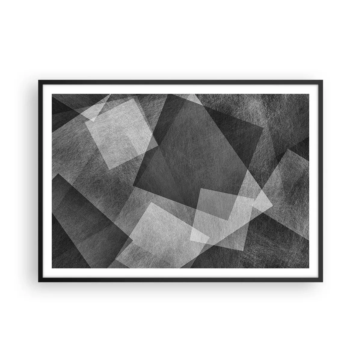 Affiche dans un cadre noir - Poster - Abstraction en noir et blanc avec des formes géométriques - 100x70cm - Le symbole éternel de durabilité et d'ordre - Décoration murale moderne pour le salon et la chambre ARTTOR