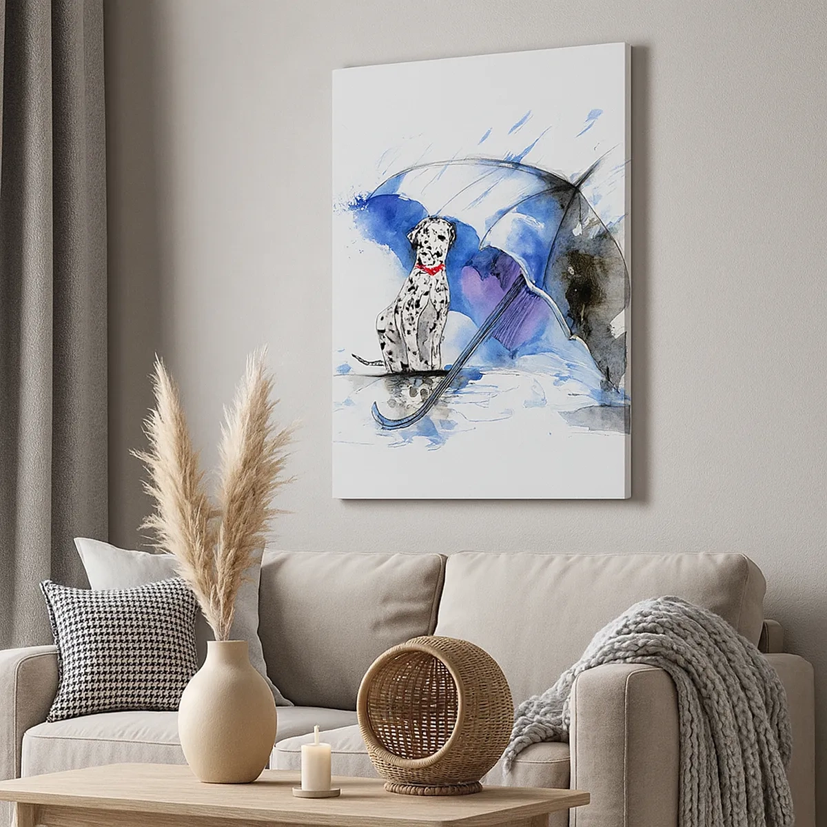 Impression sur toile - Image sur toile - Aquarelle représentant un chien dalmatien avec un parapluie en arrière-plan - 50x70cm - C'est à ça que sert un ami - Décoration murale moderne pour le salon et la chambre ARTTOR