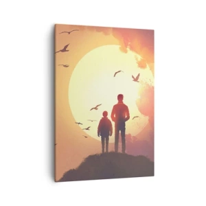 Impression sur toile - Image sur toile - Personnages sur fond de soleil couchant - 50x70cm - Face à face avec le soleil - Décoration murale moderne pour le salon et la chambre ARTTOR