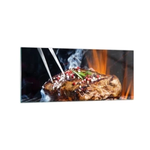 Impression sur verre - Image sur verre - Steak grillé sur un gril aux épices - 120x50cm - Juteux et parfumé - Décoration murale moderne pour le salon et la chambre ARTTOR