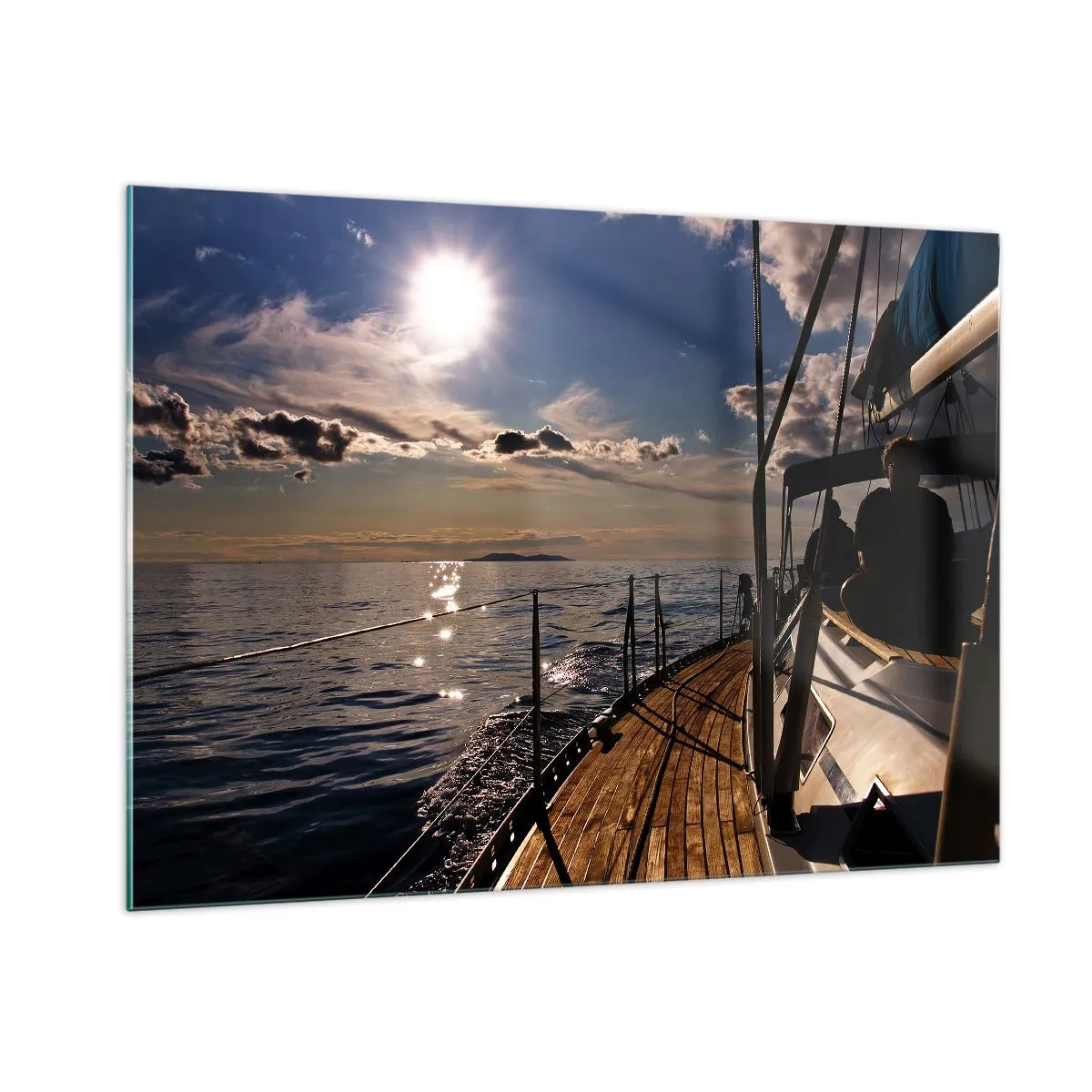 Impression sur verre - Image sur verre - Une croisière en voilier vers le coucher du soleil - 100x70cm - Naviguer vers le soleil - Décoration murale moderne pour le salon et la chambre ARTTOR