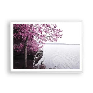 Affiche dans un cadre blanc - Poster - Dans un silence rose - 100x70 cm