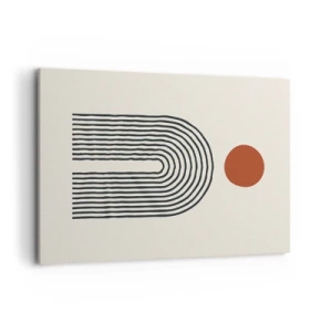 Impression sur toile - Image sur toile - Motif abstrait moderne avec des lignes et un cercle rouge - 100x70cm - Le magnétisme des formes et des couleurs - Décoration murale moderne pour le salon et la chambre ARTTOR