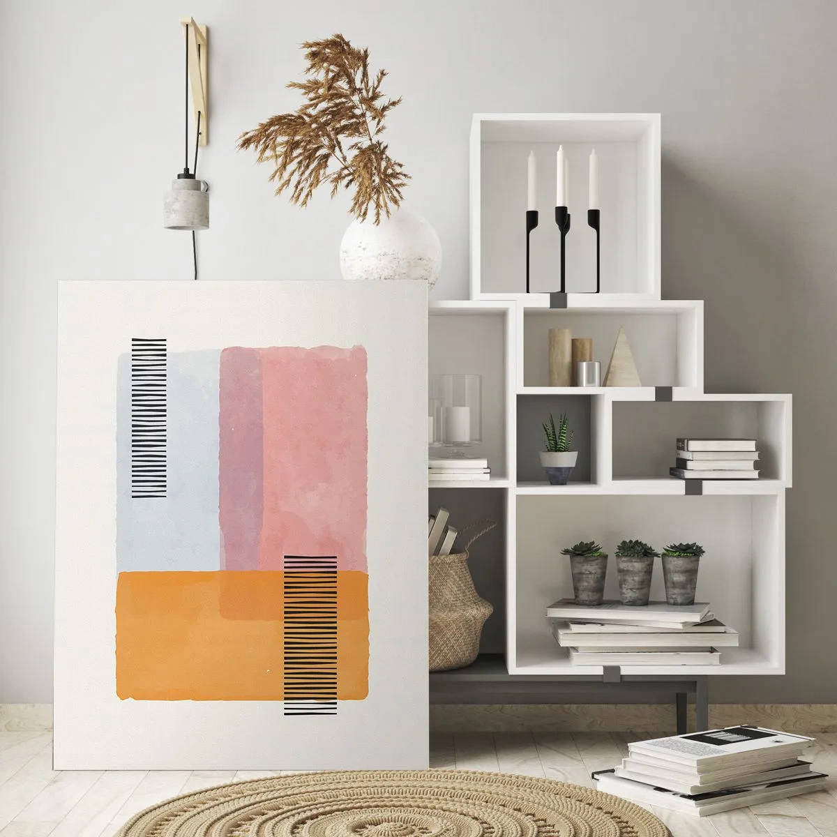 Impression sur verre - Image sur verre - Géométrie aux couleurs pastel avec des lignes sur fond clair - 80x120cm - D'un coin à l'autre - Décoration murale moderne pour le salon et la chambre ARTTOR