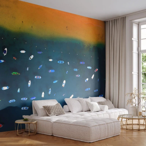 Papier Peint Autocollant Deluxe Sticker - Jeu de vacances - Bateaux, Plage, Côte - 400x280 cm