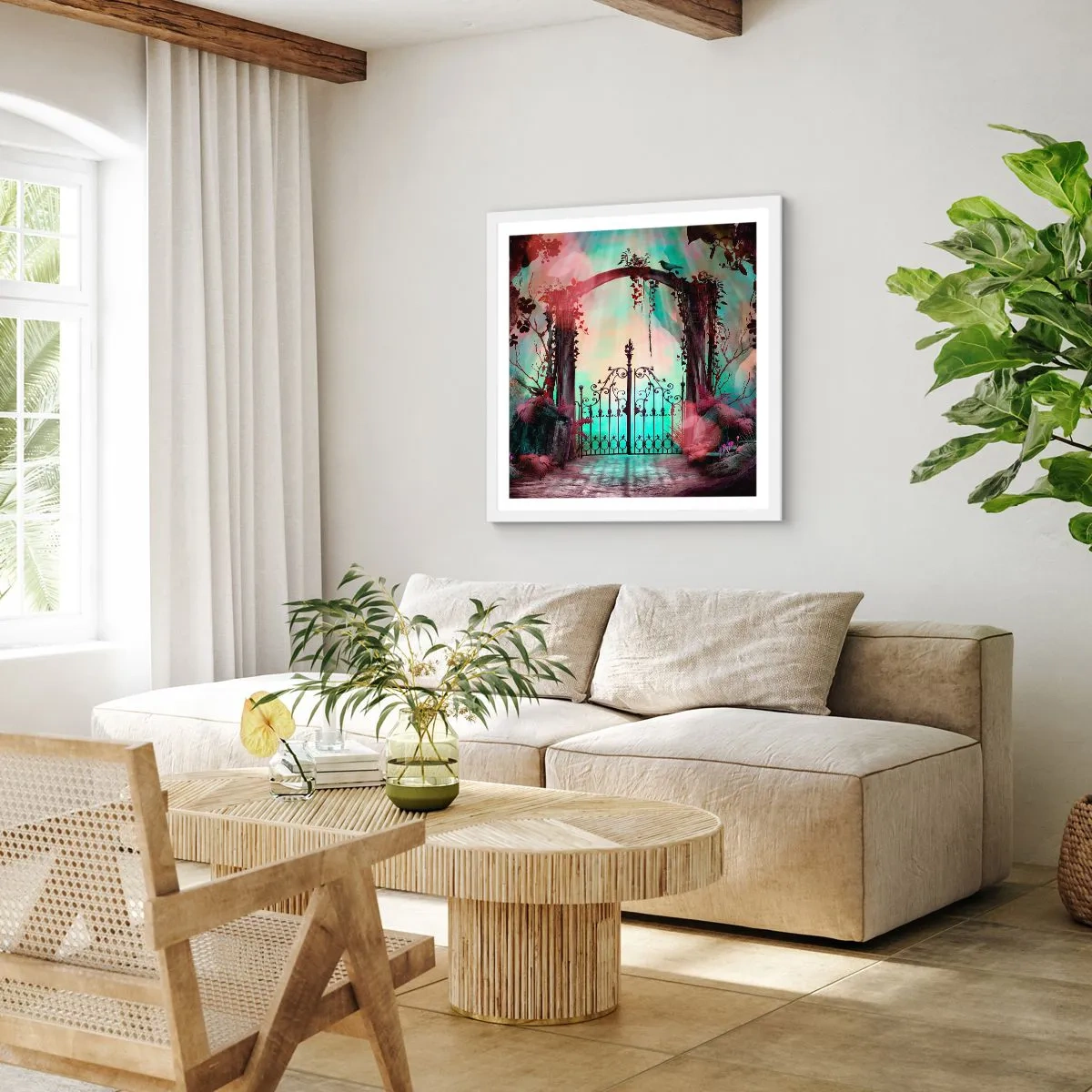 Affiche dans un cadre blanc - Poster - Jardin secret - 40x40 cm