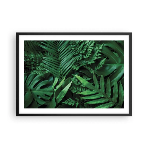 Affiche dans un cadre noir - Poster - Feuilles tropicales vertes dans une composition dense et naturelle - 70x50cm - Emmitouflé de verdure - Décoration murale moderne pour le salon et la chambre ARTTOR