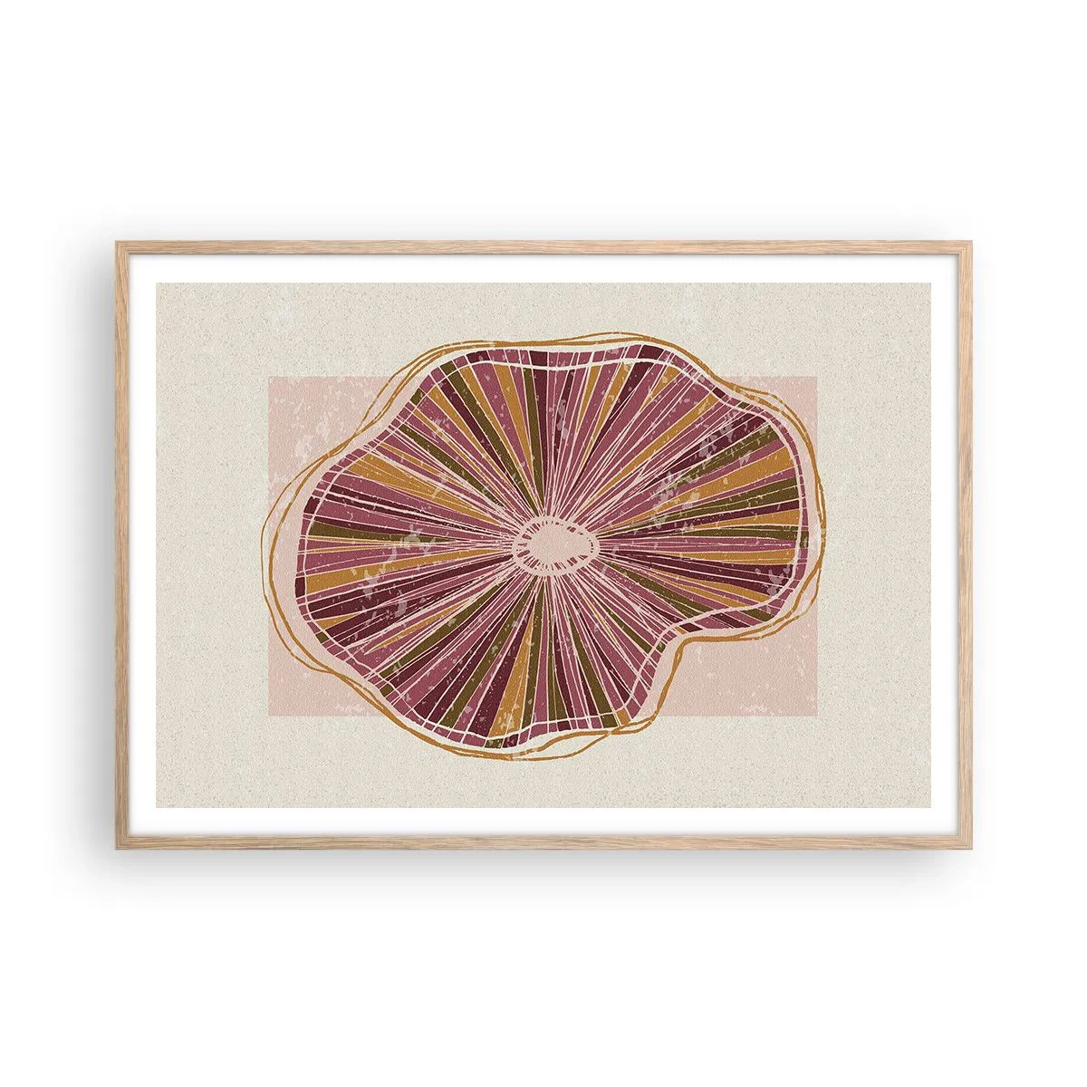 Affiche dans un chêne clair - Poster - Abstraction rayonnante - 100x70 cm