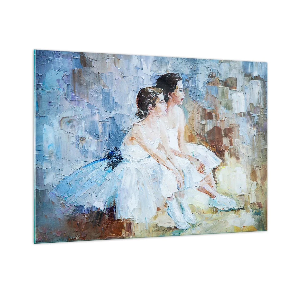 Impression sur verre - Image sur verre - Deux ballerines en robes blanches sur fond impressionniste - 100x70cm - Reste de jeunes cygnes - Décoration murale moderne pour le salon et la chambre ARTTOR