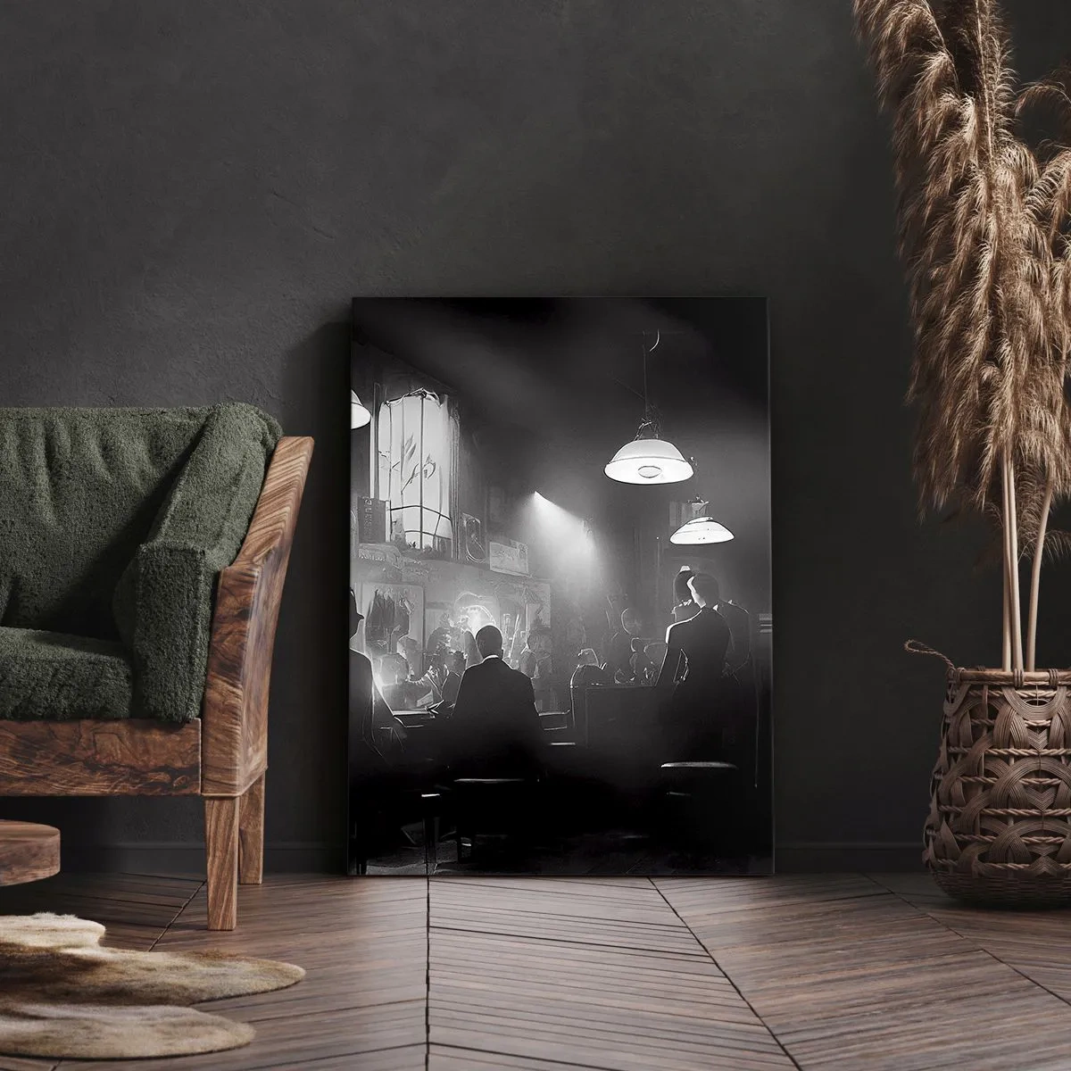 Impression sur toile - Image sur toile - Scène de boîte de nuit de jazz en noir et blanc - 70x100cm - Dans une ambiance jazz - Décoration murale moderne pour le salon et la chambre ARTTOR