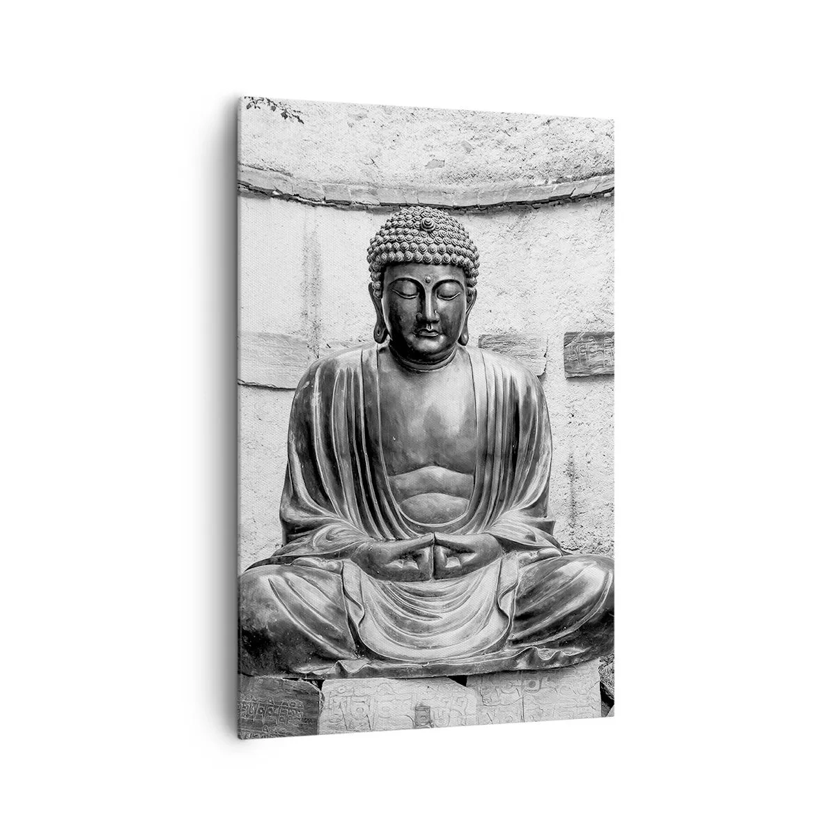 Impression sur toile - Image sur toile - Statue de Bouddha noir et blanc dans une pose méditative - 80x120cm - A la source de la paix - Décoration murale moderne pour le salon et la chambre ARTTOR