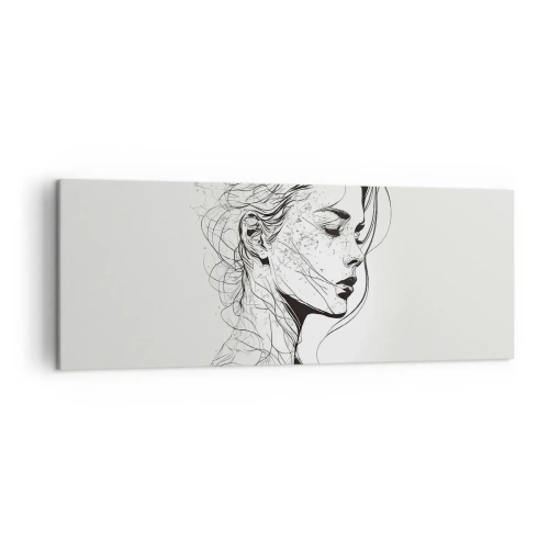 Impression sur toile - Image sur toile - Un portrait délicat d'une femme dans un style graphique minimaliste. - 140x50cm - Portrait en pensée - Décoration murale moderne pour le salon et la chambre ARTTOR