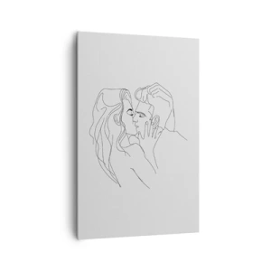 Impression sur toile - Image sur toile - Le contour d'un couple s'embrassant sur un fond clair - 80x120cm - La même ligne - Décoration murale moderne pour le salon et la chambre ARTTOR