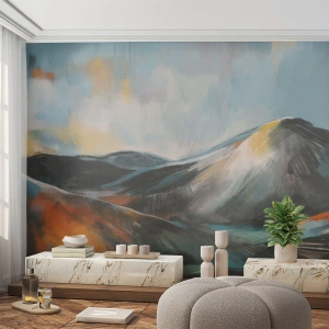 Papier Peint Photo Premium Sand - Un panorama pittoresque des montagnes aux couleurs chaudes et froides - 100x70cm - Brut et beau - Décoration murale moderne pour le salon et la chambre ARTTOR