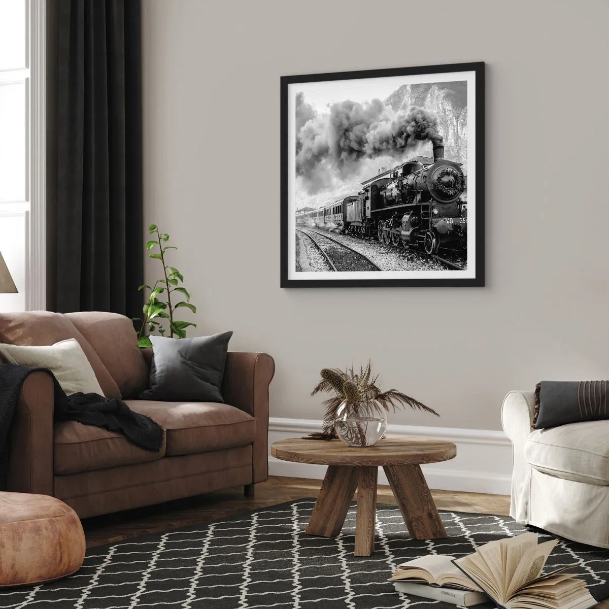 Affiche dans un cadre noir - Poster - Attend à la gare... - 40x40 cm