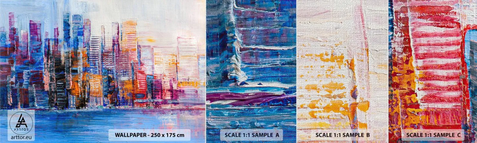 Échantillon de Papier Peint Premium Canvas - Une métropole joyeuse - Ville, Architecture, Grattes ciels - 100x30 cm