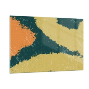 Impression sur verre - Image sur verre - Une abstraction fluide en moutarde, vert et orange. - 120x80cm - Abstraction – mouvement lent - Décoration murale moderne pour le salon et la chambre ARTTOR