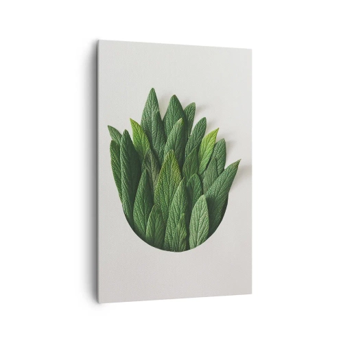 Impression sur toile - Image sur toile - Une composition de feuilles vertes sur un fond clair - 80x120cm - Curiosité sans retenue - Décoration murale moderne pour le salon et la chambre ARTTOR