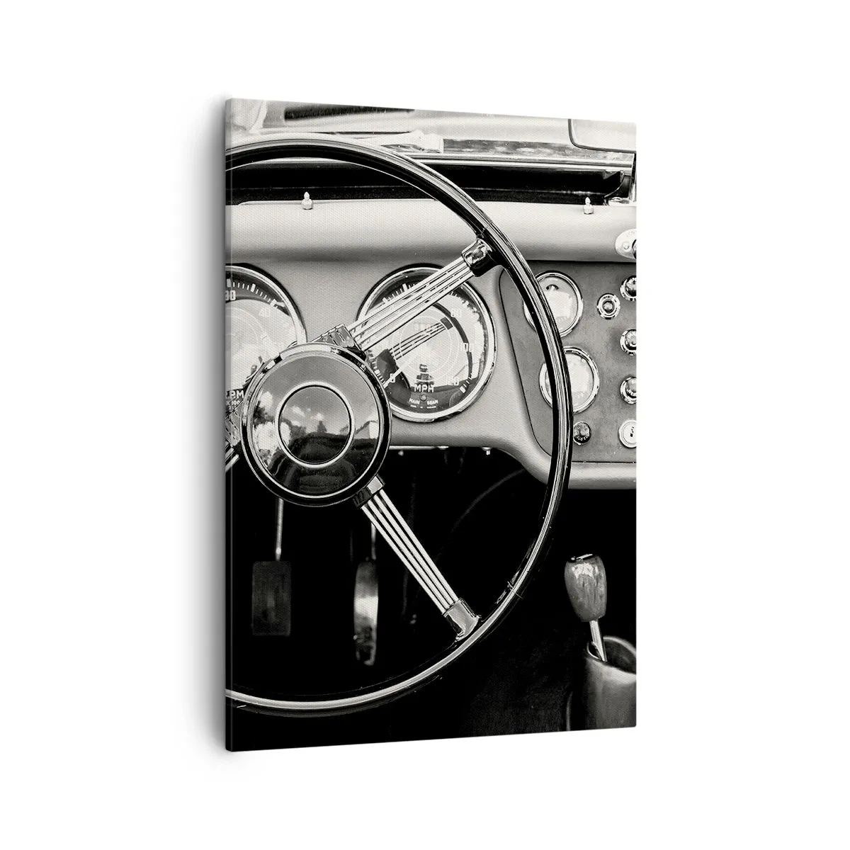 Impression sur toile - Image sur toile - Intérieur de voiture classique noir et blanc - 50x70cm - Rêve de collectionneur - Décoration murale moderne pour le salon et la chambre ARTTOR
