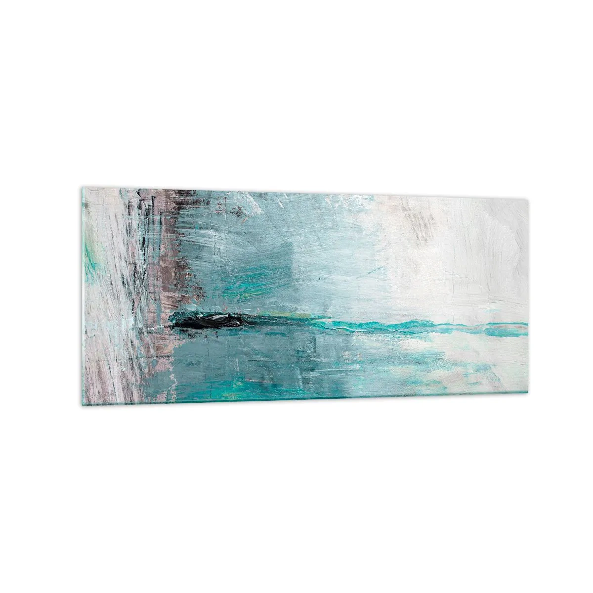 Impression sur verre - Image sur verre - Abstraction dans les tons turquoise et gris - 120x50cm - Horizontalement en bleu - Décoration murale moderne pour le salon et la chambre ARTTOR