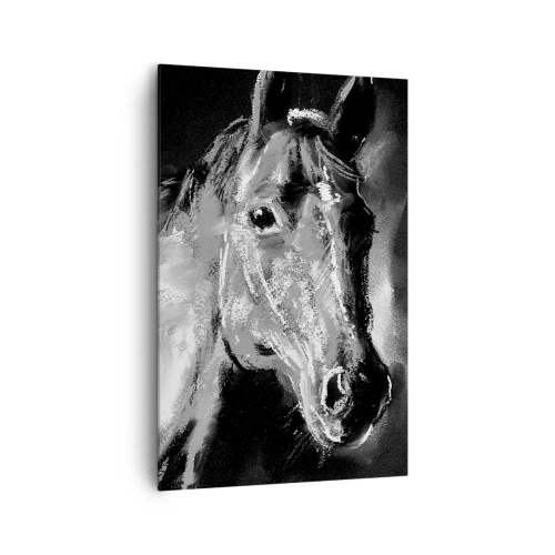 Impression sur toile - Image sur toile - Portrait d'un cheval dans un style dynamique en noir et blanc - 80x120cm - L'éclat d'une âme noble - Décoration murale moderne pour le salon et la chambre ARTTOR