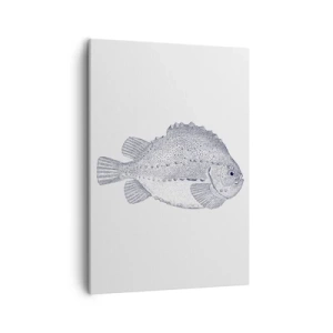 Impression sur toile - Image sur toile - Dessin noir et blanc d'un poisson sur fond blanc dans un style minimaliste - 50x70cm - Pour l'album du naturaliste - Décoration murale moderne pour le salon et la chambre ARTTOR