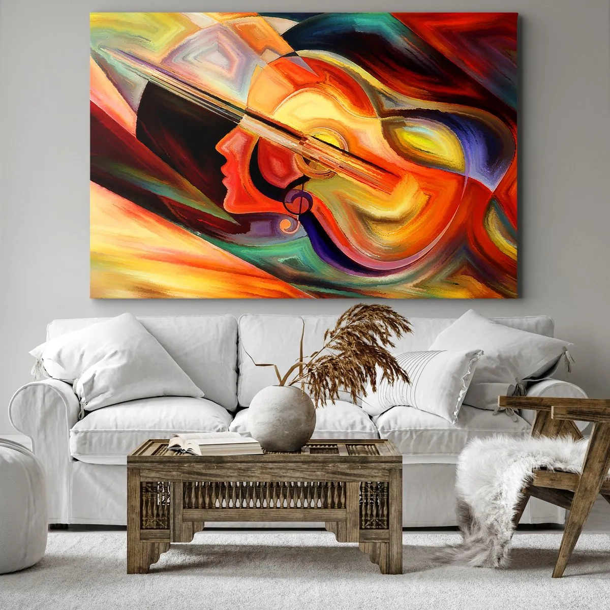 Impression sur toile - Image sur toile - Abstraction colorée inspirée de la musique et de la guitare - 120x80cm - Tout va bien - Décoration murale moderne pour le salon et la chambre ARTTOR