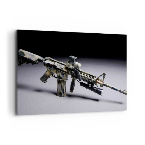 Impression sur toile - Image sur toile - Arme moderne de couleur camouflage sur fond sombre - 100x70cm - Toujours menaçant - Décoration murale moderne pour le salon et la chambre ARTTOR