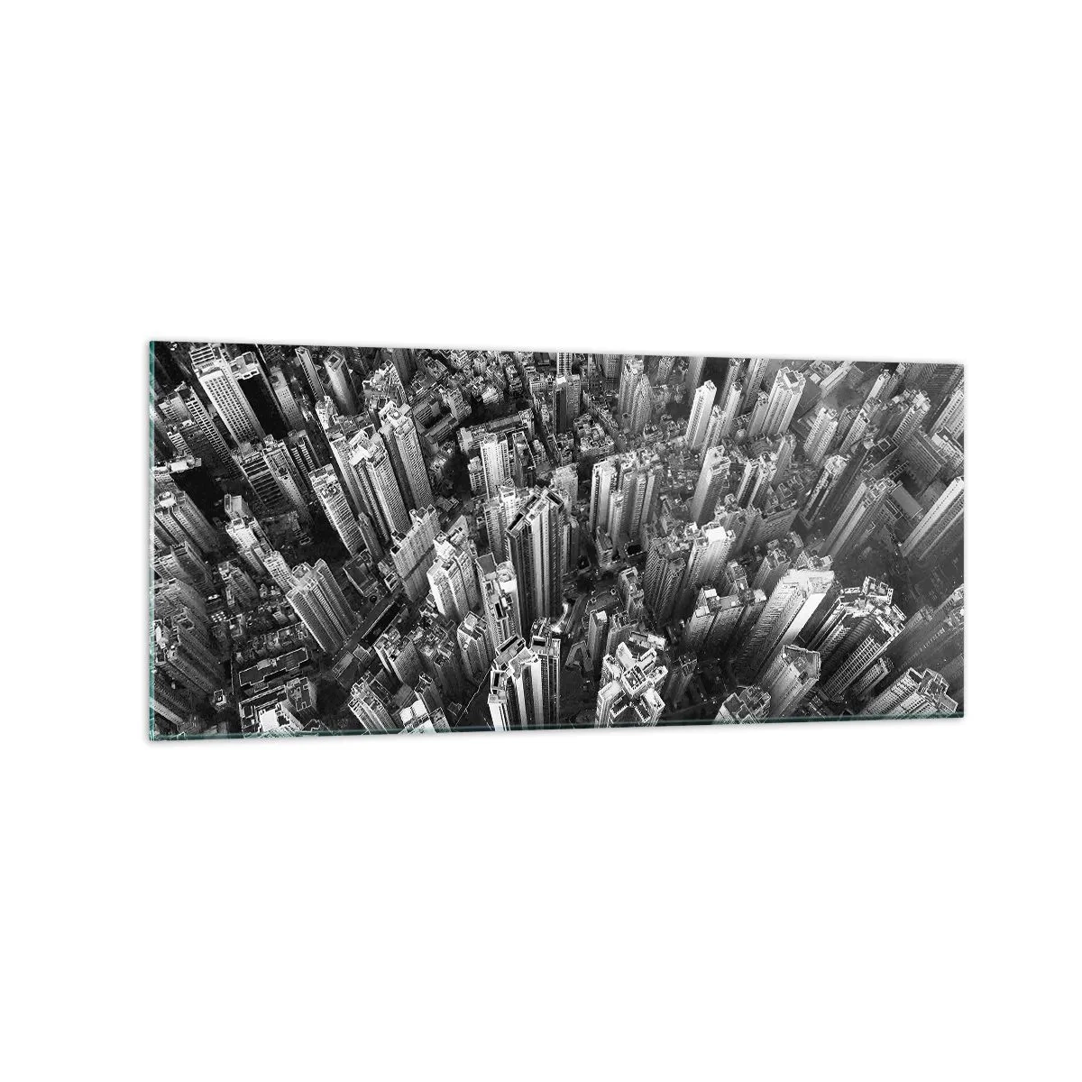 Impression sur verre - Image sur verre - Vue aérienne de la ville en noir et blanc - 120x50cm - Toujours de plus en plus haut - Décoration murale moderne pour le salon et la chambre ARTTOR