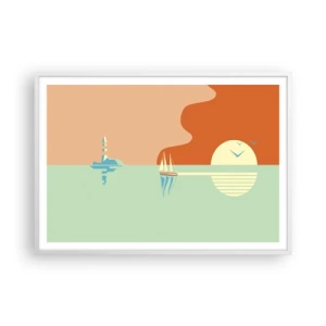 Affiche dans un cadre blanc - Poster - Paysage idéal de la mer - 100x70 cm