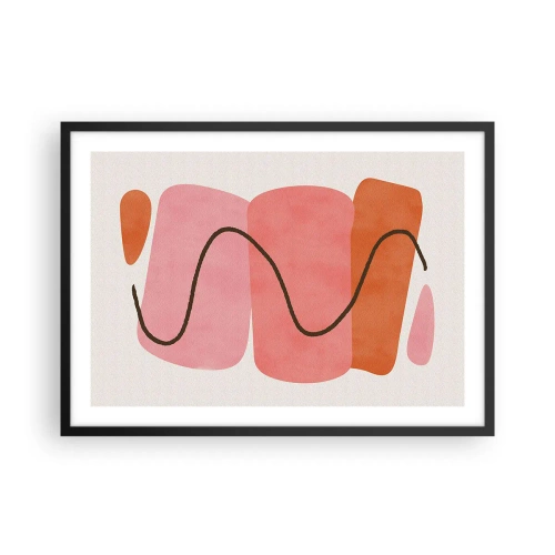 Affiche dans un cadre noir - Poster - Formes abstraites dans des tons roses et oranges - 70x50cm - mouvement doux des formes - Décoration murale moderne pour le salon et la chambre ARTTOR
