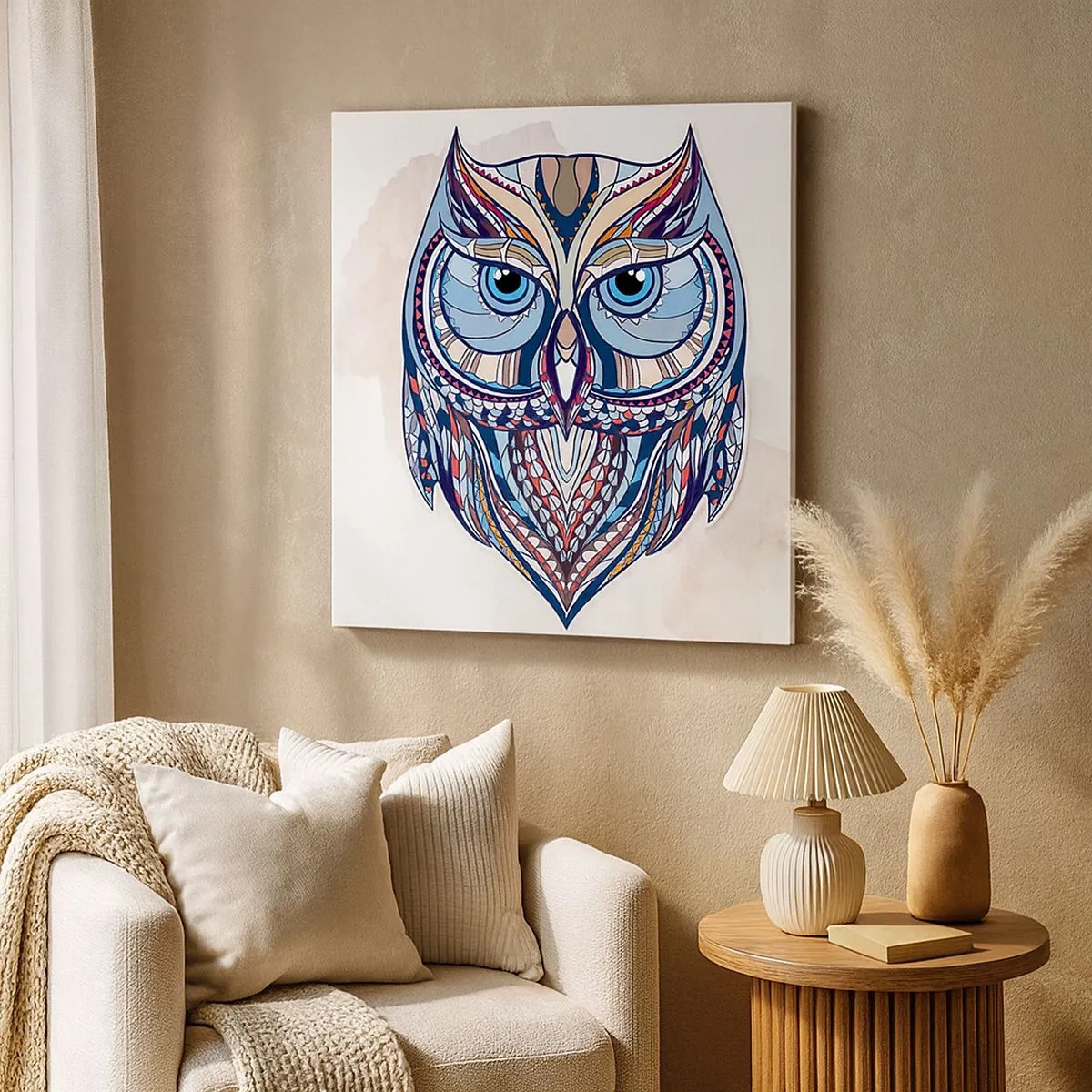 Impression sur toile - Image sur toile - Chouette ornementale élaborée - 30x30 cm