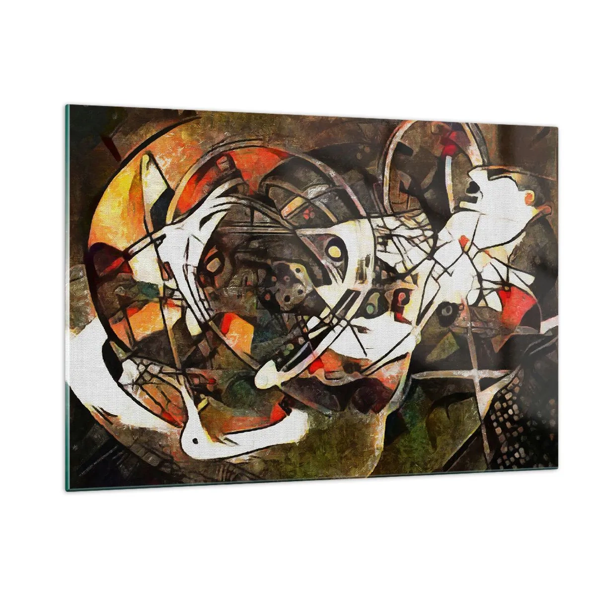 Impression sur verre - Image sur verre - Peinture abstraite avec des cercles et des lignes dynamiques - 120x80cm - Vous entendez le mouvement ? - Décoration murale moderne pour le salon et la chambre ARTTOR