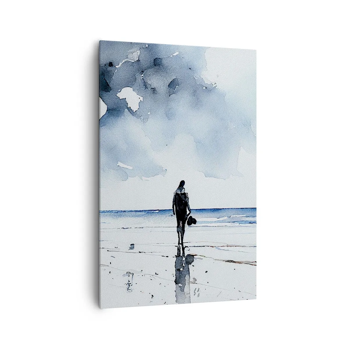Impression sur toile - Image sur toile - Une silhouette sur une plage dans un environnement marin calme - 80x120cm - Conversation avec la mer - Décoration murale moderne pour le salon et la chambre ARTTOR