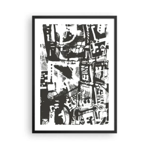 Affiche dans un cadre noir - Poster - Graphique abstrait en noir et blanc avec des formes géométriques - 50x70cm - Ordre ou chaos? - Décoration murale moderne pour le salon et la chambre ARTTOR