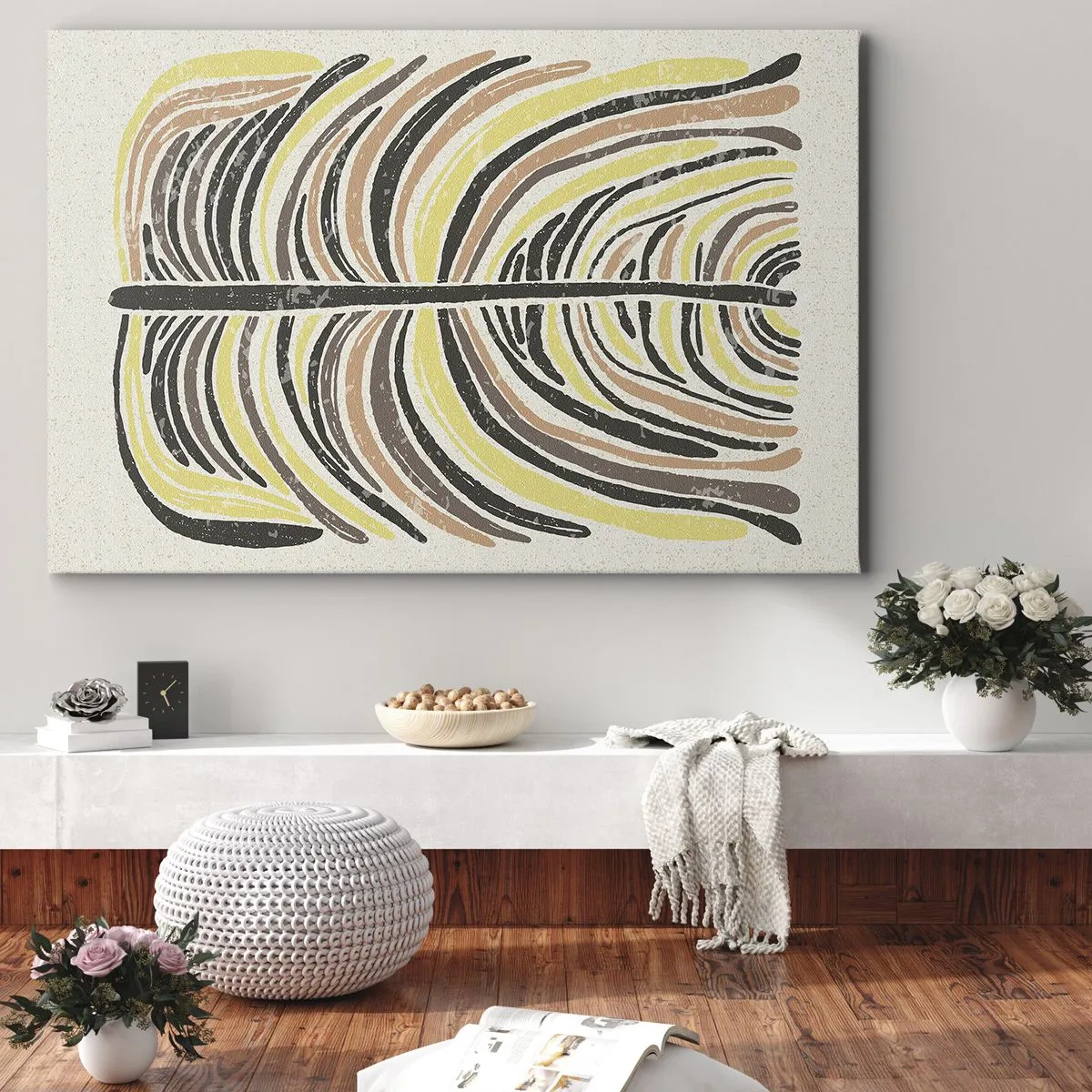 Impression sur toile - Image sur toile - Motif de feuille abstrait dans des tons terreux - 120x80cm - Abstraction pleine de vie - Décoration murale moderne pour le salon et la chambre ARTTOR