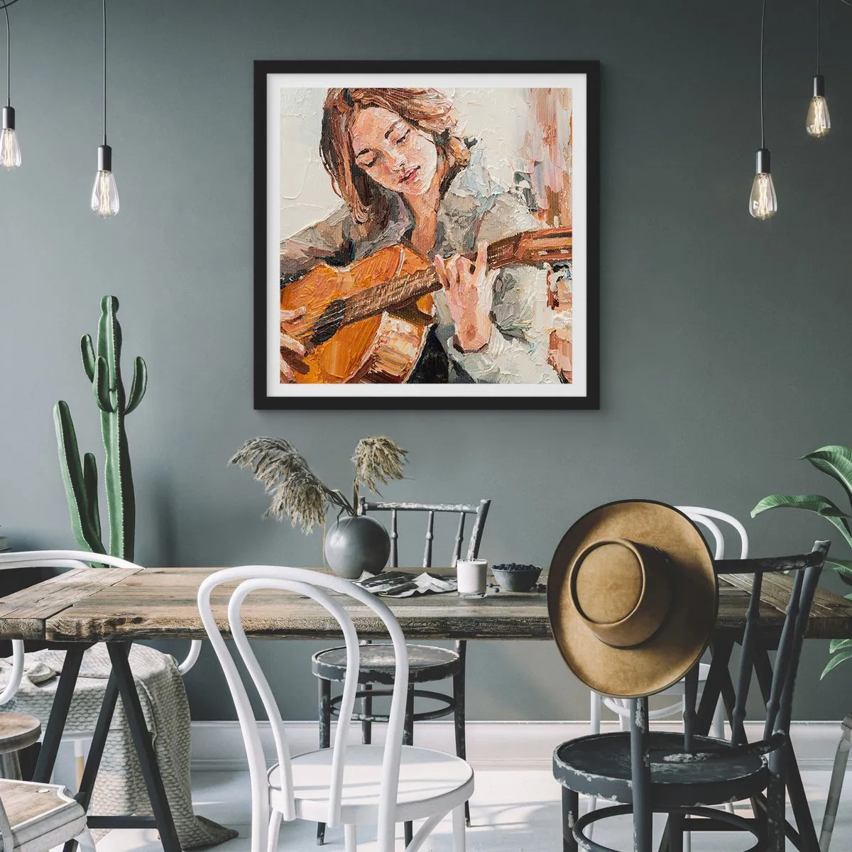 Affiche dans un cadre noir - Poster - Concerto pour guitare et coeur de fille - 40x40 cm