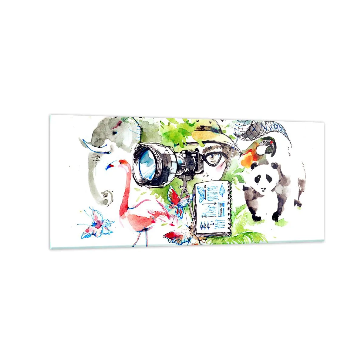 Impression sur verre - Image sur verre - Des graphismes colorés sur le thème de la nature et du safari - 120x50cm - Dans l'objectif d'un voyageu - Décoration murale moderne pour le salon et la chambre ARTTOR