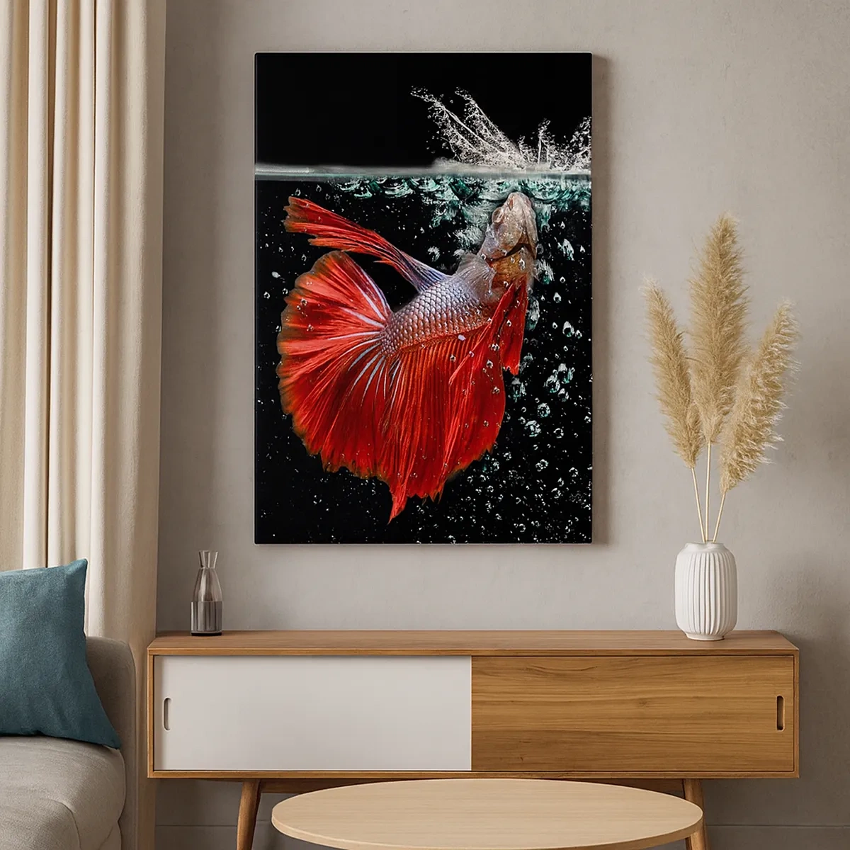 Impression sur toile - Image sur toile - Un magnifique betta dans l'eau sur un fond sombre - 50x70cm - Vous avez trois vœux - Décoration murale moderne pour le salon et la chambre ARTTOR